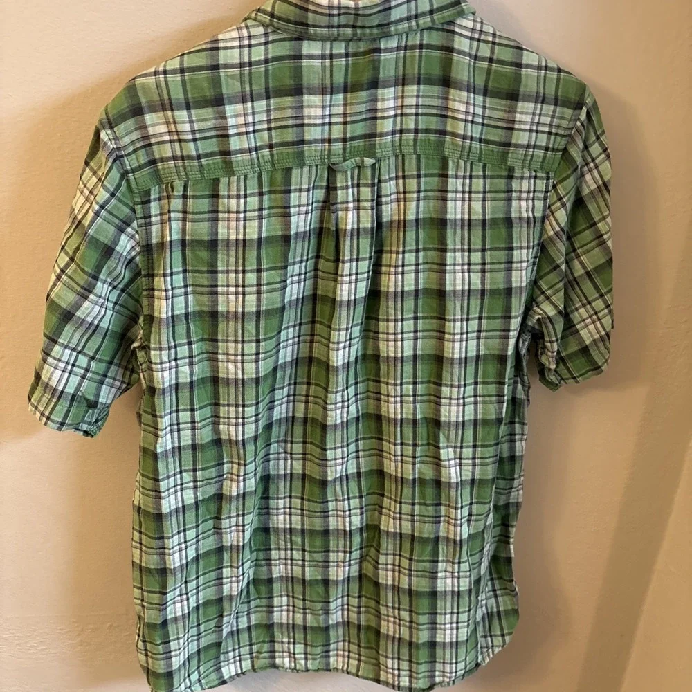 The North Face Mens Green Plaid Short Sleeve Button Up Shirt Large Cotton